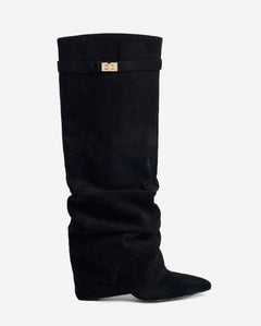 Black Knee High Boots Hidden Heel Design