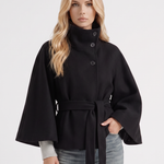 Belted Cape Jacket Stand Collar Autumn