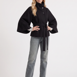 Belted Cape Jacket Stand Collar Autumn