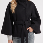 Belted Cape Jacket Stand Collar Autumn