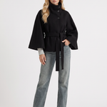 Belted Cape Jacket Stand Collar Autumn