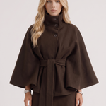 Belted Cape Jacket Stand Collar Autumn