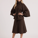 Belted Cape Jacket Stand Collar Autumn