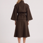 Belted Cape Jacket Stand Collar Autumn