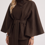 Belted Cape Jacket Stand Collar Autumn