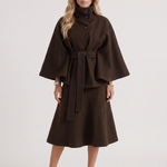 Belted Cape Jacket Stand Collar Autumn