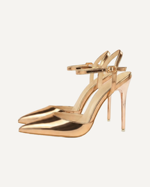 Pointed Toe Heels with Ankle Strap Metallic High Heels
