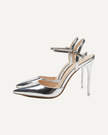 Pointed Toe Heels with Ankle Strap Metallic High Heels