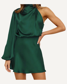 Asymmetric One Shoulder Long Sleeve Mini Dress