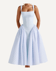 Gingham Midi Dress Wedding Guest Summer Outfit