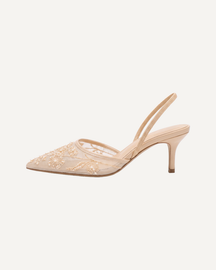 Embroidered Mesh Kitten Heel Slingbacks