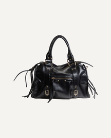 Structured Bowler Bag With Zip Pockets And Metal Details