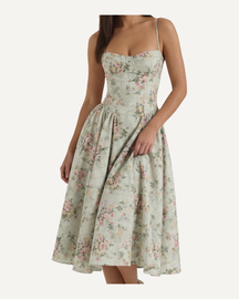Floral Corset Midi Dress Sweetheart Neck Summer Dress