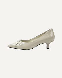White Pointed Toe Bow Kitten Heels