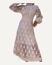 Lace Puff Sleeve Dress Elegant High Neck Occasion Dress