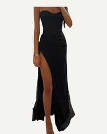 Corset Maxi Dress with Slit Spaghetti Strap Evening Dress